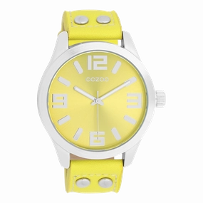 Silver coloured OOZOO watch with fluo yellow leather strap - C1071,seiko watches,couple watches,watches designer,watches discount,women watches,best women watches,high end women's watches,high quality women's watches