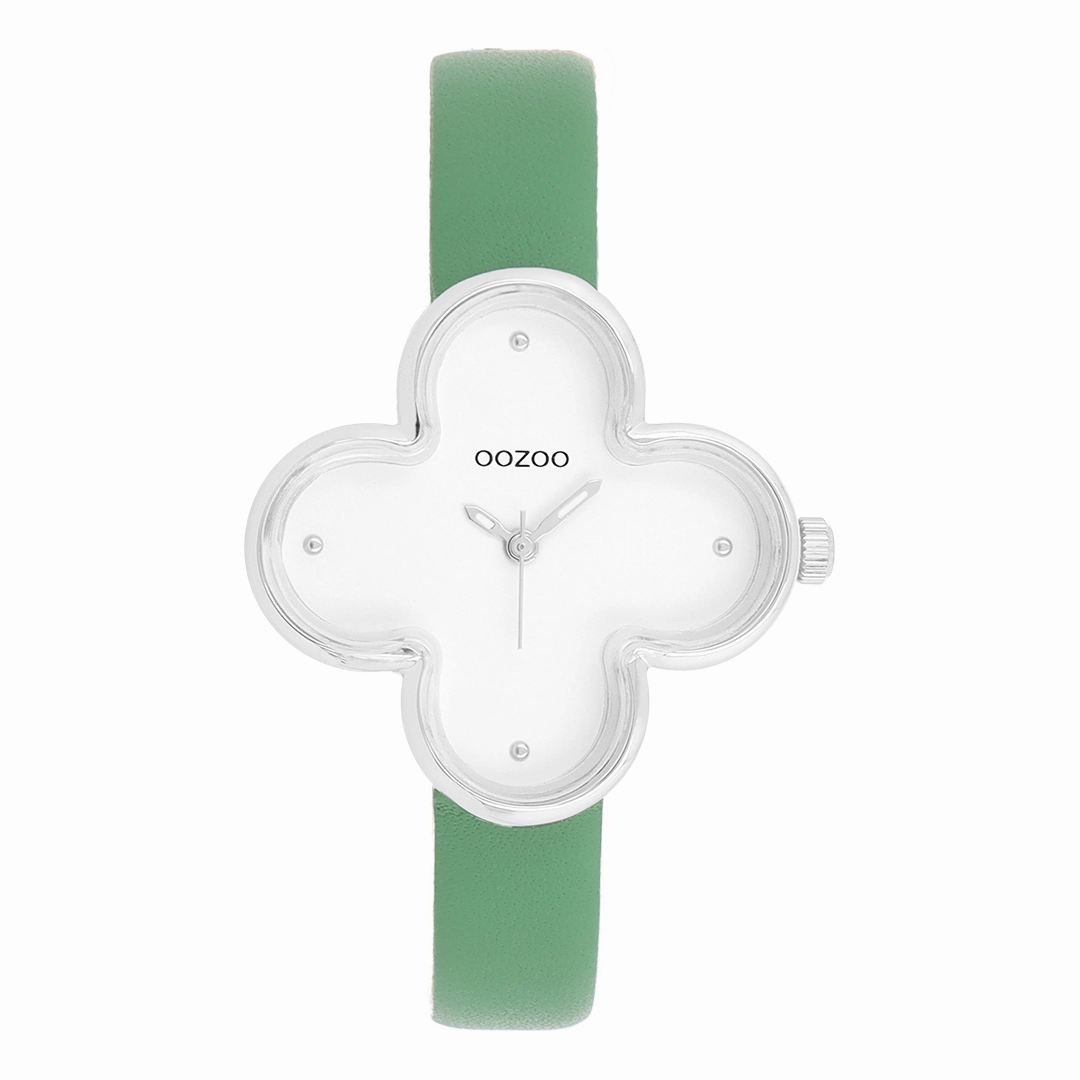 Silver coloured OOZOO watch with green leather strap - C11523,seiko watches,couple watches,watches designer,watches discount,women watches,best women watches,high end women's watches,high quality women's watches
