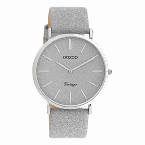 Silver coloured OOZOO watch with leather strap - C20160,seiko watches,mens watches,couple watches,watches designer,watches discount,best watches for men