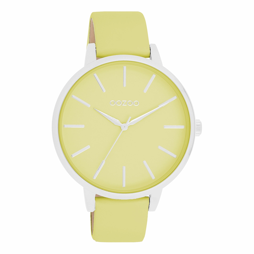 Silver coloured OOZOO watch with lime green leather strap - C11360,seiko watches,couple watches,watches designer,watches discount,women watches,best women watches,high end women's watches,high quality women's watches