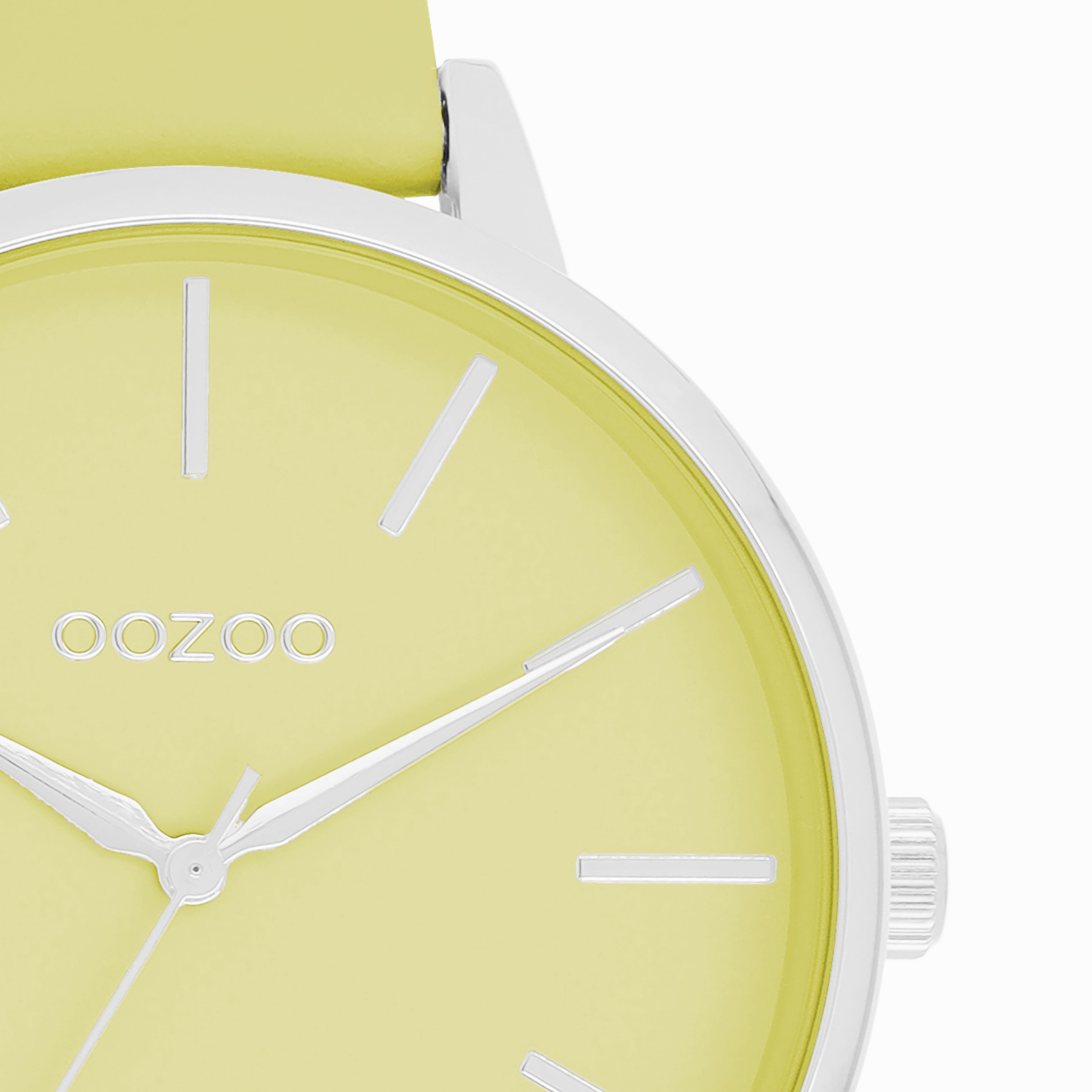 Silver coloured OOZOO watch with lime green leather strap - C11360