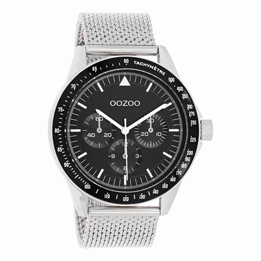 Silver coloured OOZOO watch with metal mesh bracelet - C11113,seiko watches,mens watches,couple watches,watches designer,watches discount,best watches for men