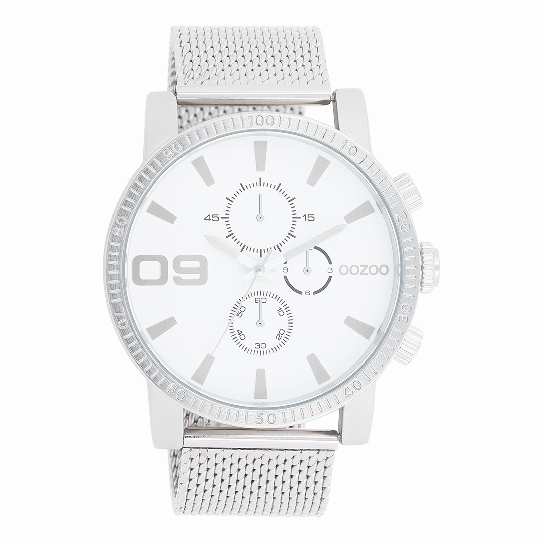 Silver coloured OOZOO watch with metal mesh bracelet - C11213,seiko watches,mens watches,couple watches,watches designer,watches discount,best watches for men
