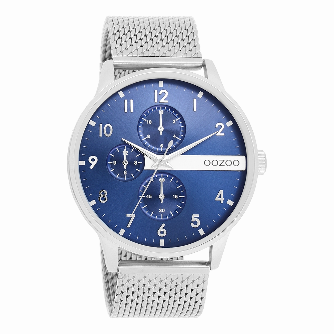Silver coloured OOZOO watch with metal mesh bracelet - C11300,seiko watches,mens watches,couple watches,watches designer,watches discount,best watches for men