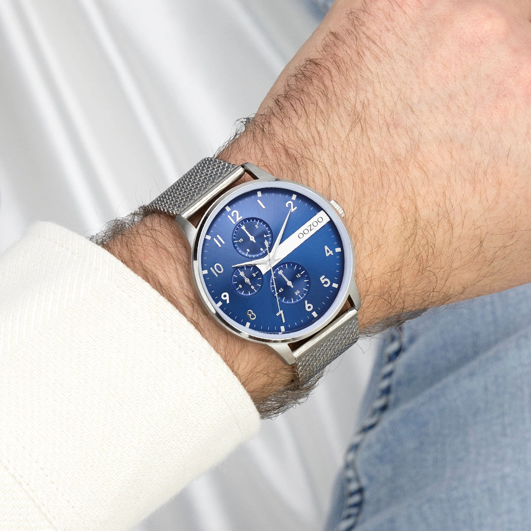 Silver coloured OOZOO watch with metal mesh bracelet - C11300
