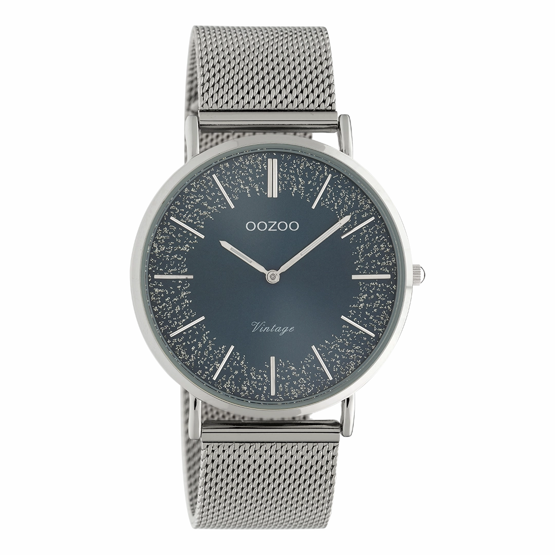 Silver coloured OOZOO watch with metal mesh bracelet - C20134,seiko watches,mens watches,couple watches,watches designer,watches discount,best watches for men