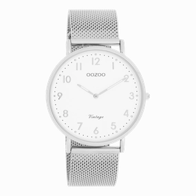 Silver coloured OOZOO watch with metal mesh bracelet - C20340,seiko watches,mens watches,couple watches,watches designer,watches discount,best watches for men