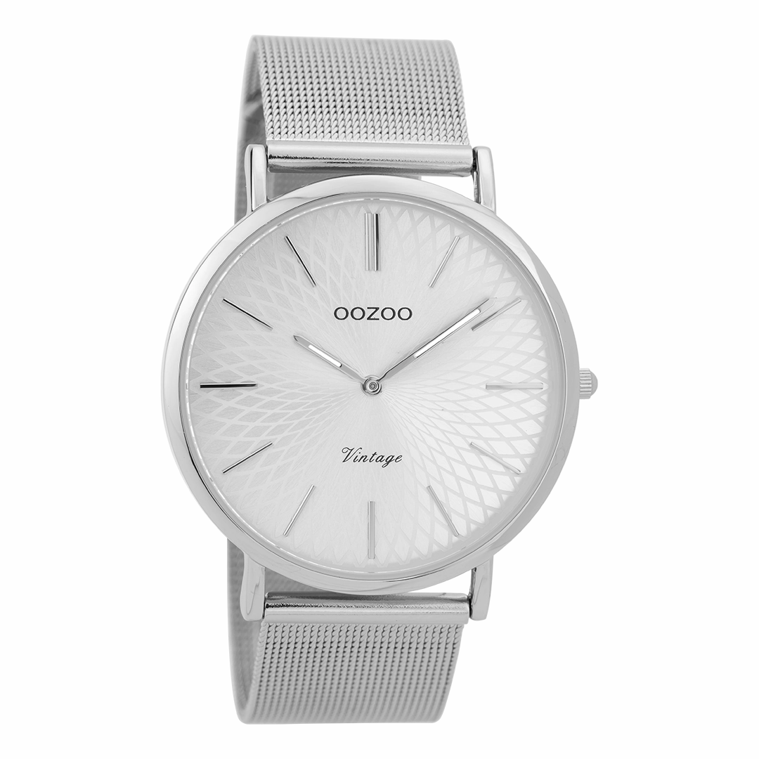 Silver coloured OOZOO watch with metal mesh bracelet - C9340,seiko watches,mens watches,couple watches,watches designer,watches discount,best watches for men