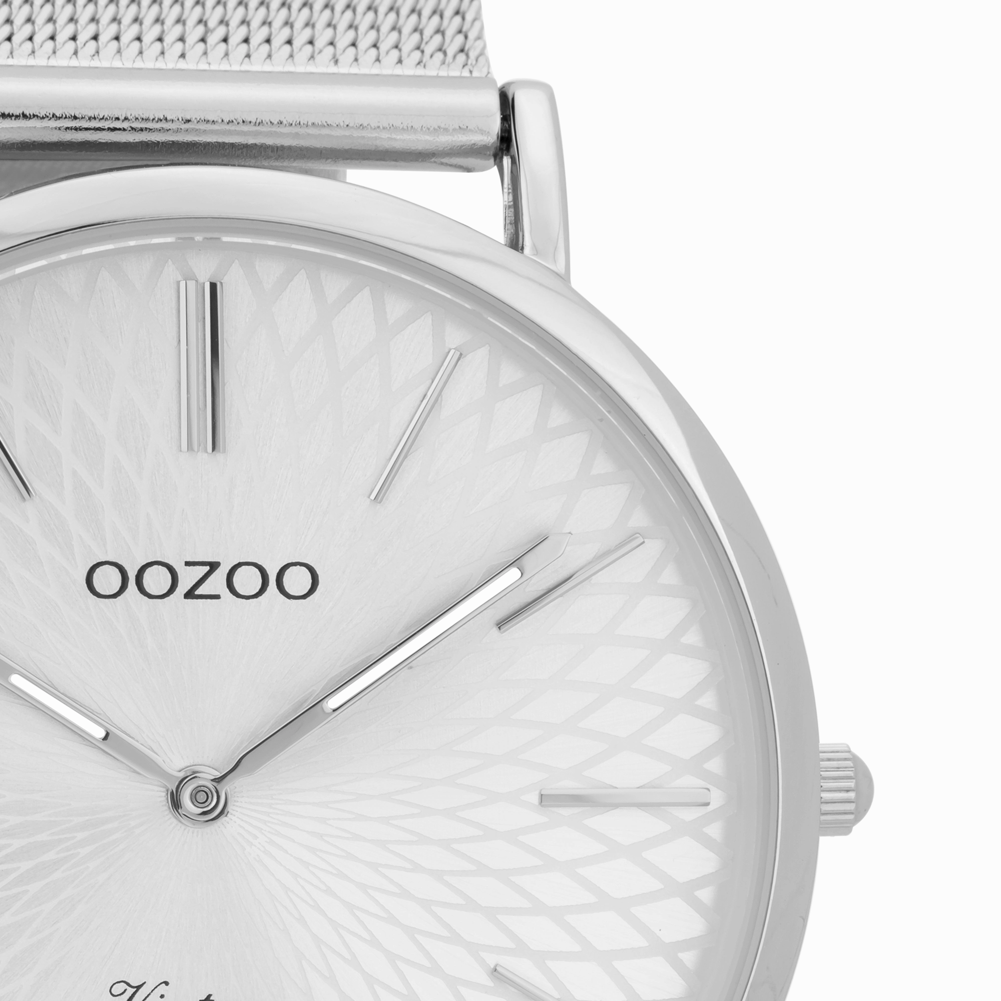 Silver coloured OOZOO watch with metal mesh bracelet - C9340