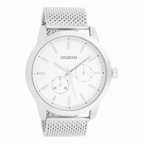 Silver coloured OOZOO watch with metal mesh bracelet - C9663,seiko watches,mens watches,couple watches,watches designer,watches discount,best watches for men