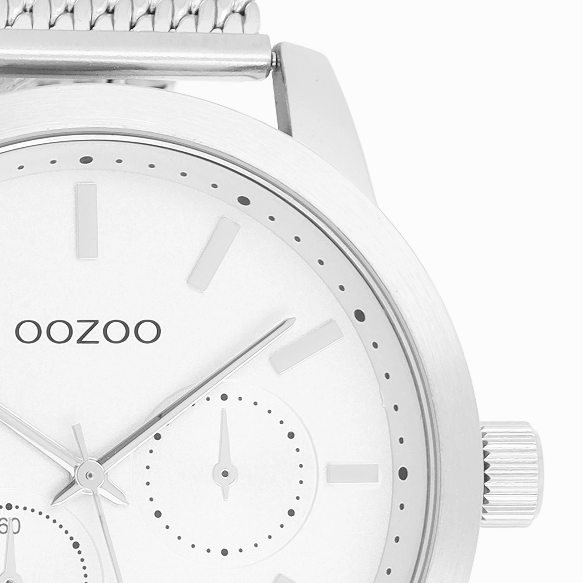 Silver coloured OOZOO watch with metal mesh bracelet - C9663