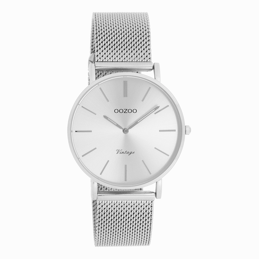 Silver coloured OOZOO watch with metal mesh bracelet - C9906,seiko watches,mens watches,couple watches,watches designer,watches discount,best watches for men