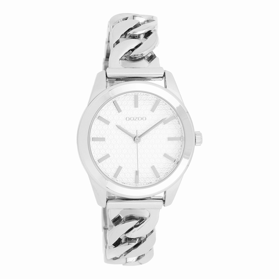 Silver coloured OOZOO watch with petit chain bracelet - C11418,seiko watches,couple watches,watches designer,watches discount,women watches,best women watches,high end women's watches,high quality women's watches
