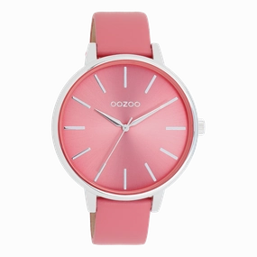 Silver coloured OOZOO watch with pink shell coloured leather strap - C11295,seiko watches,couple watches,watches designer,watches discount,women watches,best women watches,high end women's watches,high quality women's watches