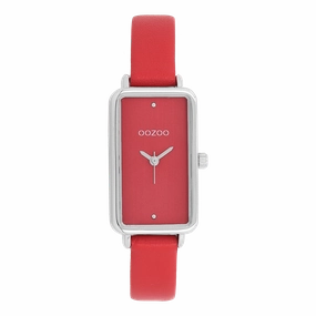 Silver coloured OOZOO watch with red leather strap - C11532,seiko watches,couple watches,watches designer,watches discount,women watches,best women watches,high end women's watches,high quality women's watches