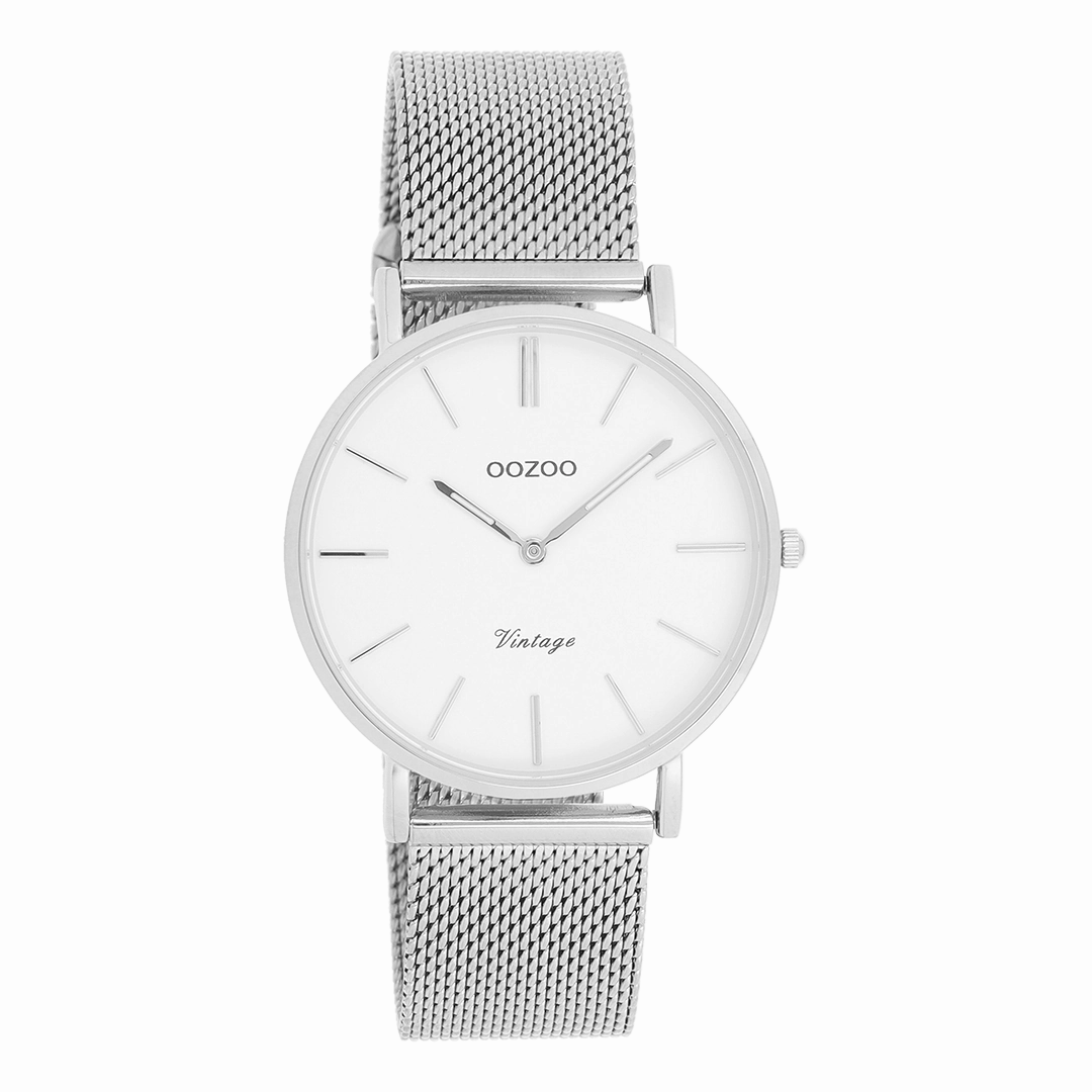 Silver coloured OOZOO watch with white metal mesh bracelet - C9902,seiko watches,mens watches,couple watches,watches designer,watches discount,best watches for men