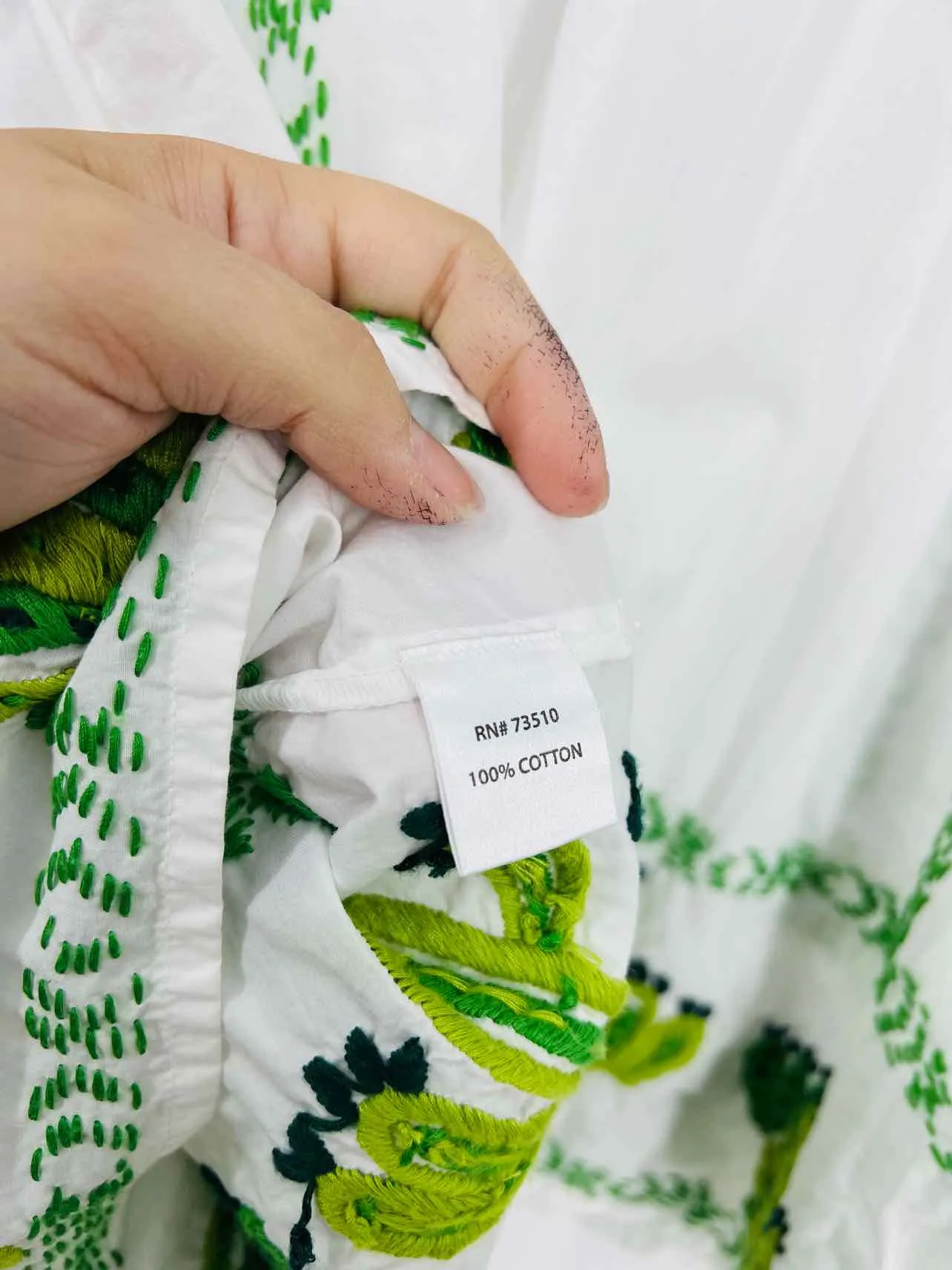Sister Mary Size L White/Green Cactus Embroidered Tops Top-Short Sleeve