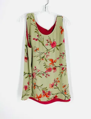 Size XL ? Sage/Pink Floral Reversible Tops Top-Sleeveless