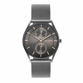 Skagen Holst Charcoal Steel Mesh Chronograph Watch SKW6180 with Dual Sub-Dials and 50m Water Resistance,quartz watch, quartz watches for men, quartz watches for women, best quartz watch, minimalist quartz watch, luxury quartz watch, waterproof quartz watch
