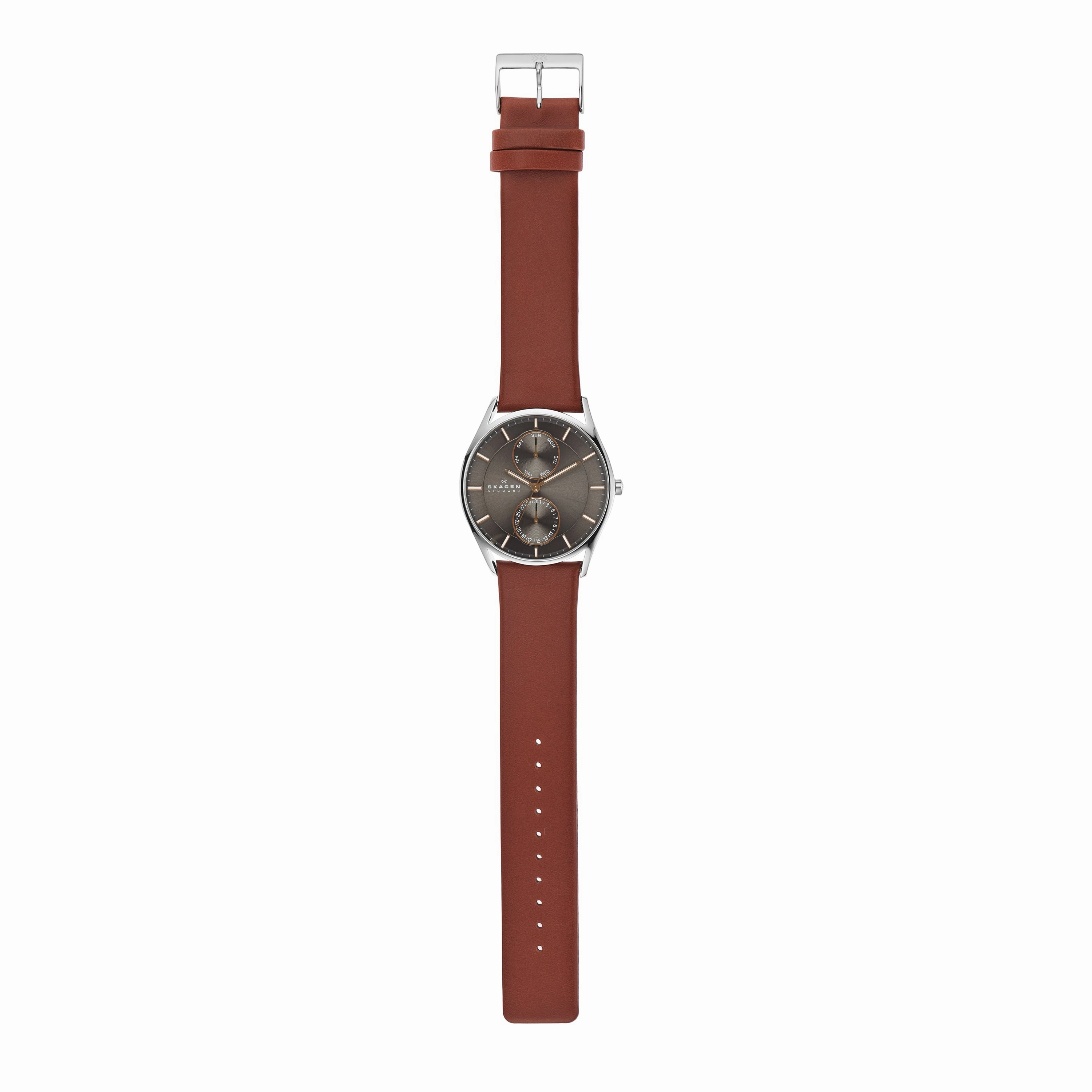 Skagen Holst Medium Brown Leather Watch with Luminous Hands SKW6086