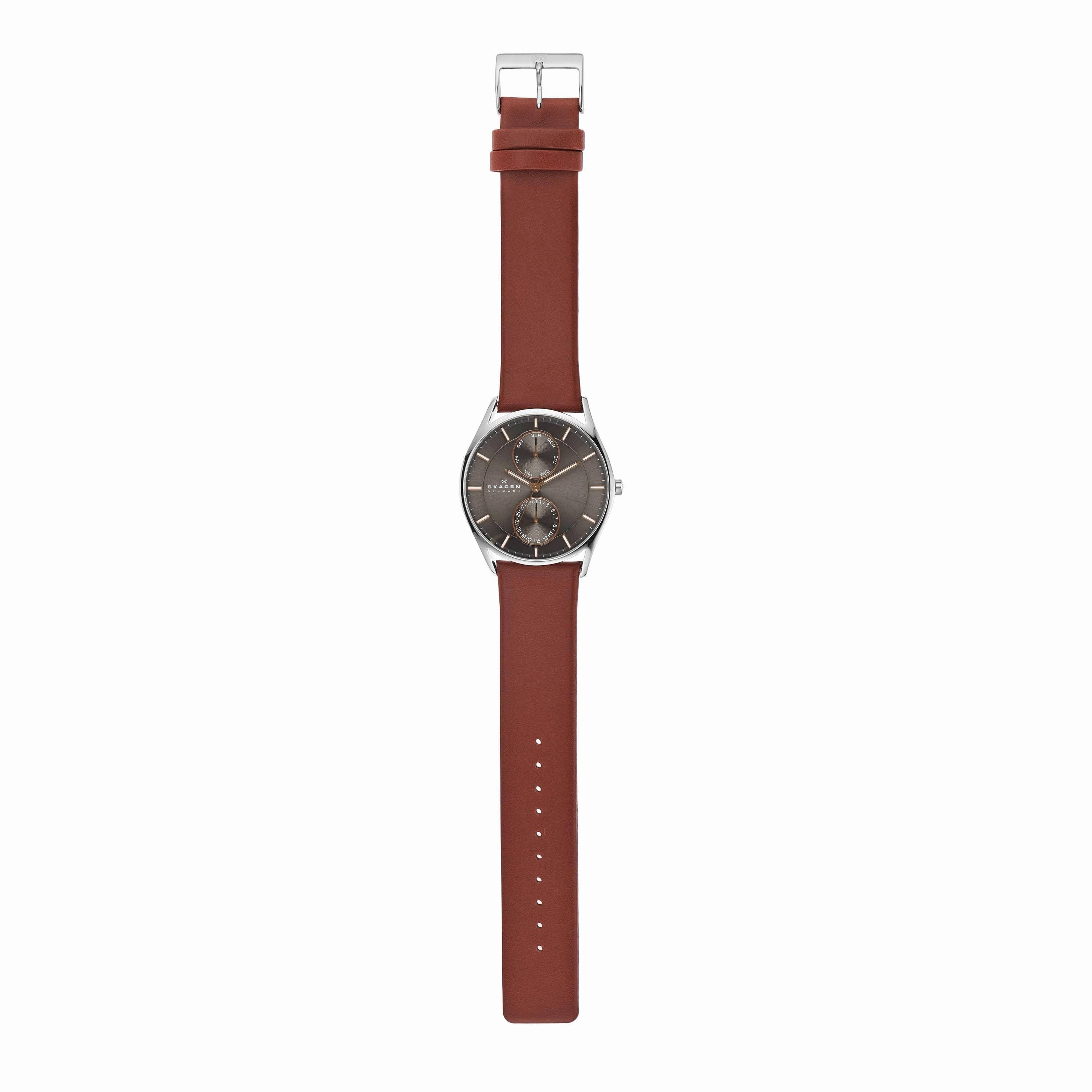 Skagen Holst Medium Brown Leather Watch with Luminous Hands SKW6086