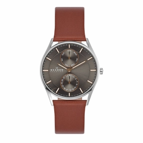 Skagen Holst Medium Brown Leather Watch with Luminous Hands SKW6086 