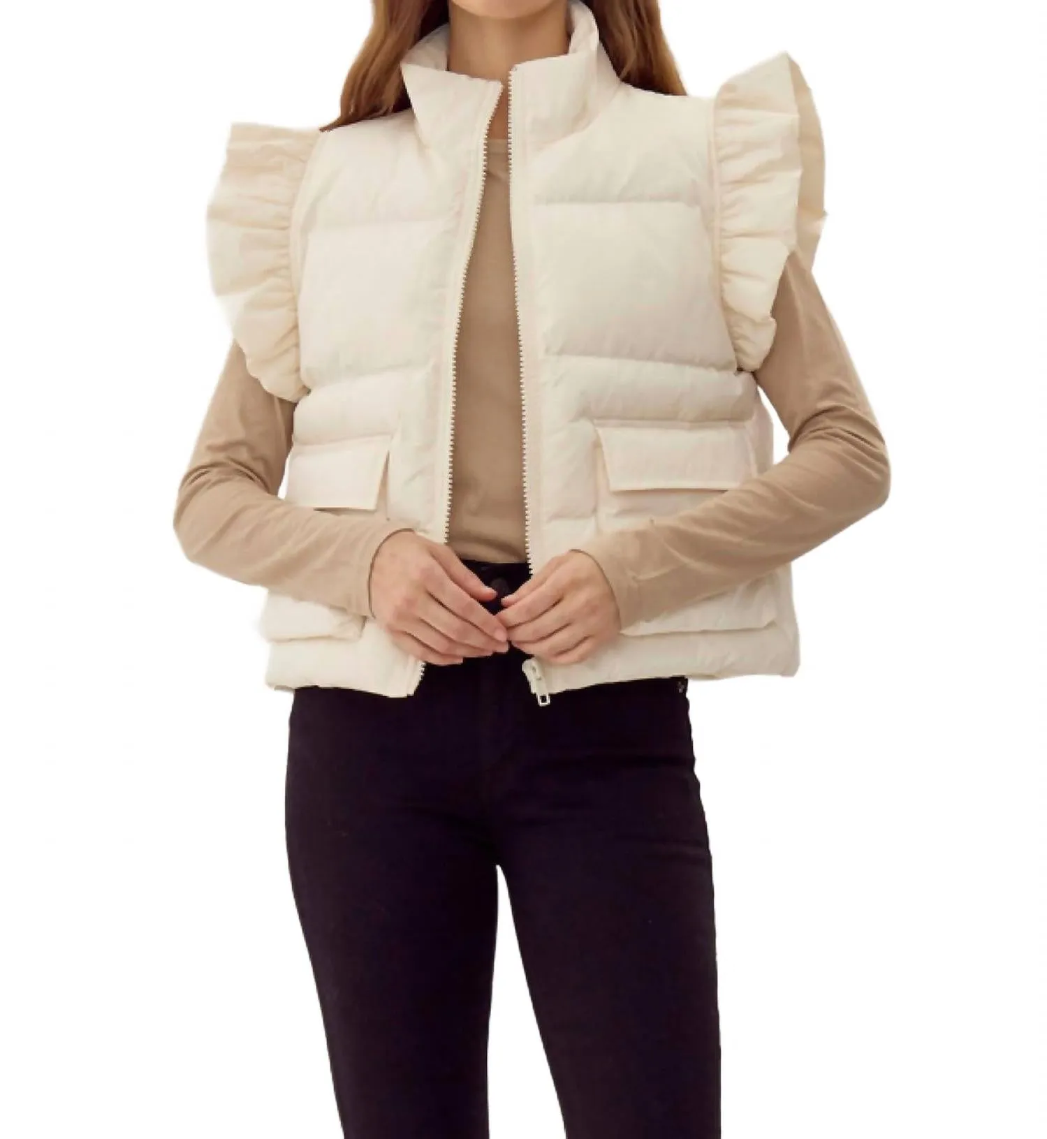 Sprea Neck Puffer Vest In Ivory