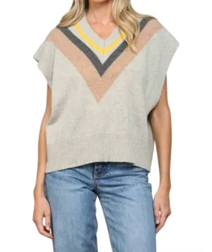 Stripe Knitted Vest In Heather Grey