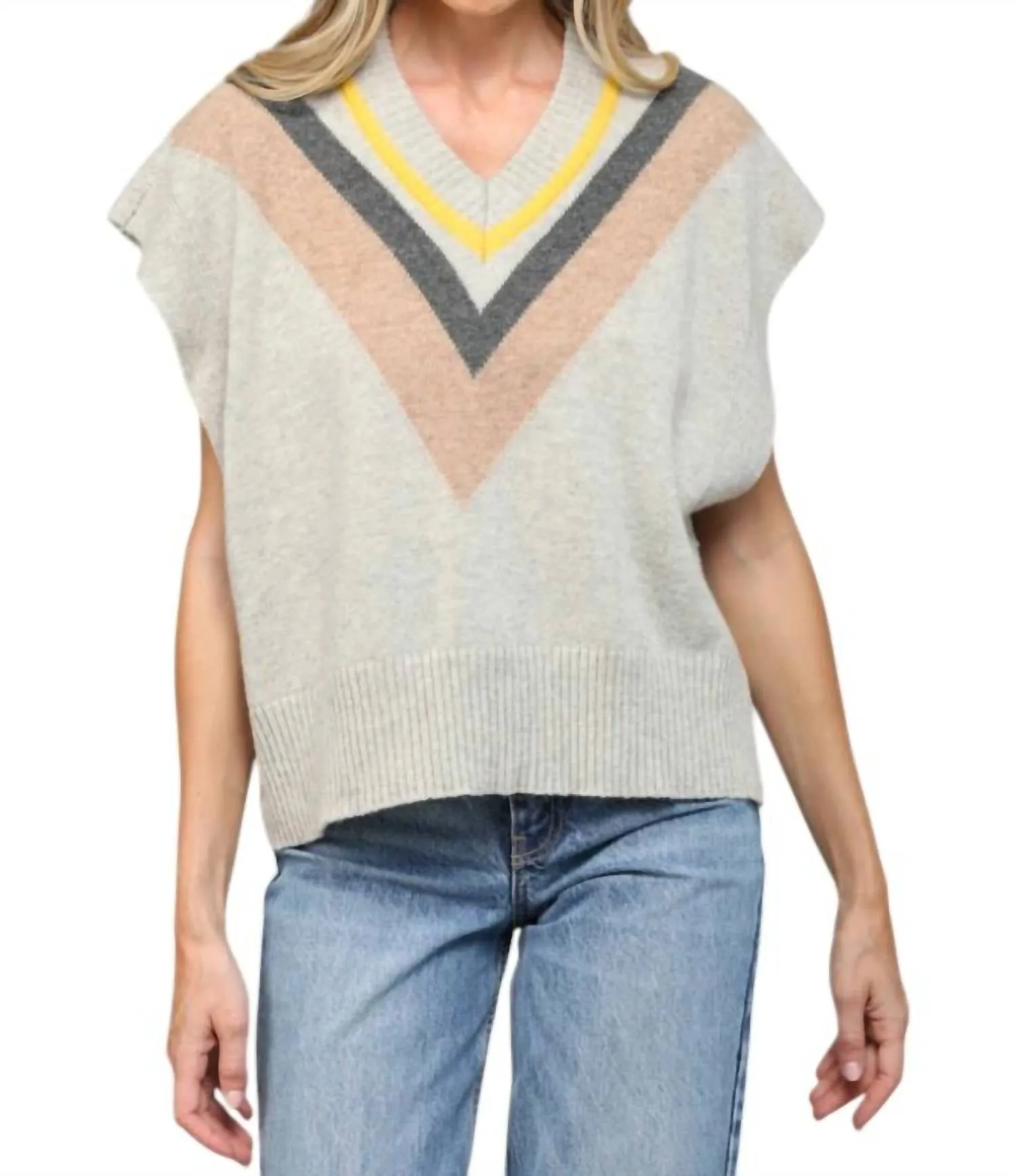 Stripe Knitted Vest In Heather Grey