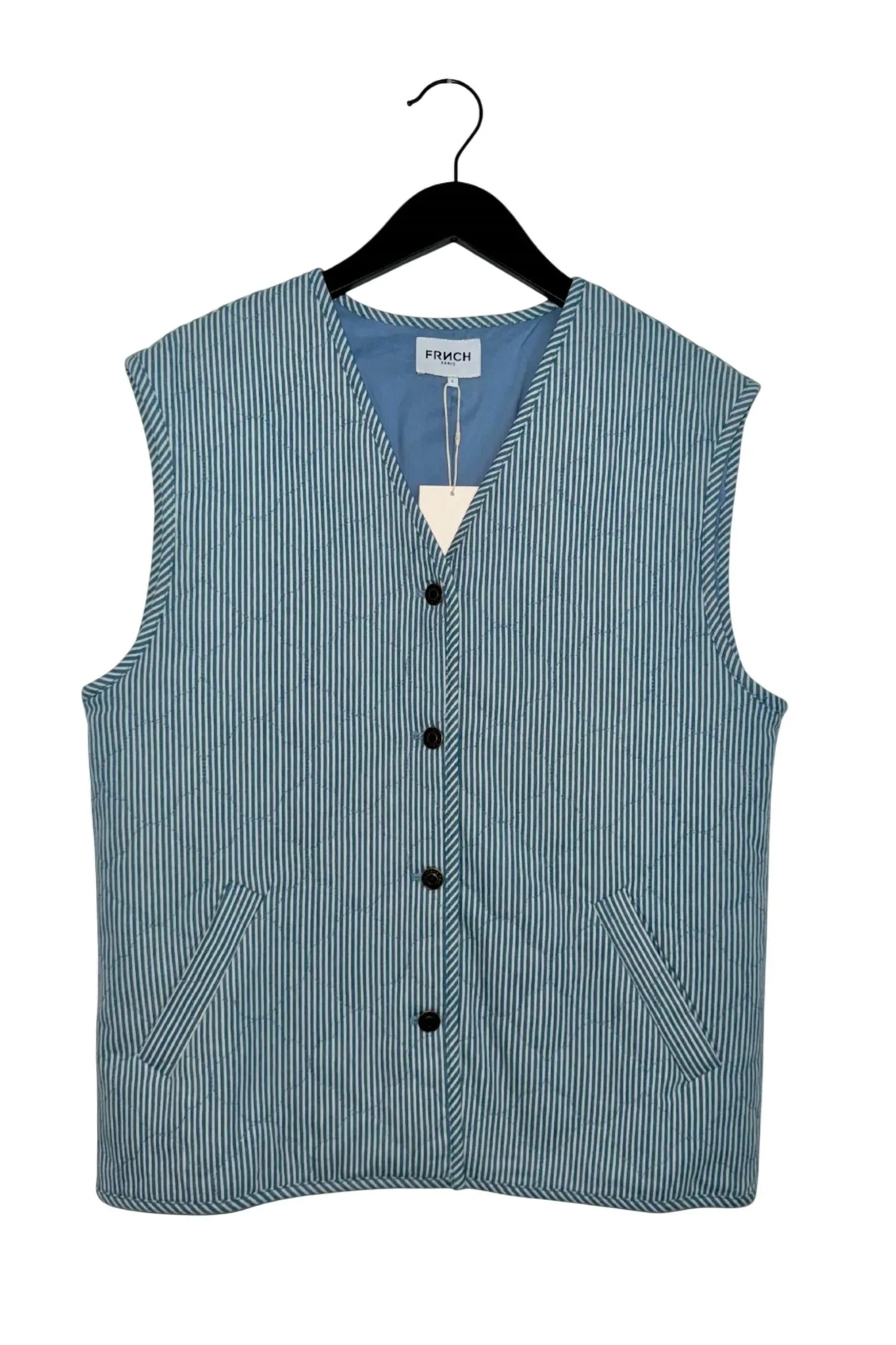 Striped Quilted Vest In Blue