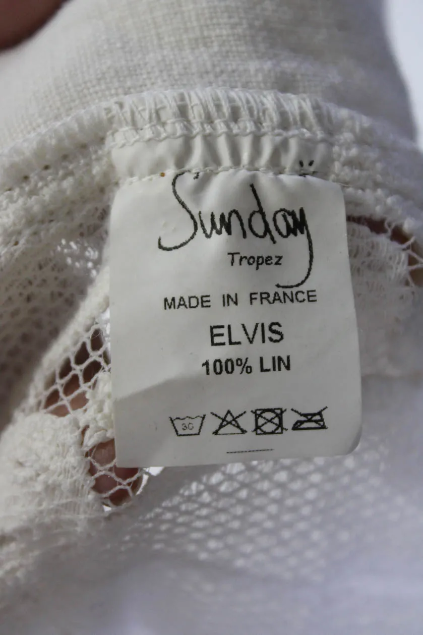 Sunday Tropez Womens Elvis Mesh Embroidered Sleeve Linen Jacket White