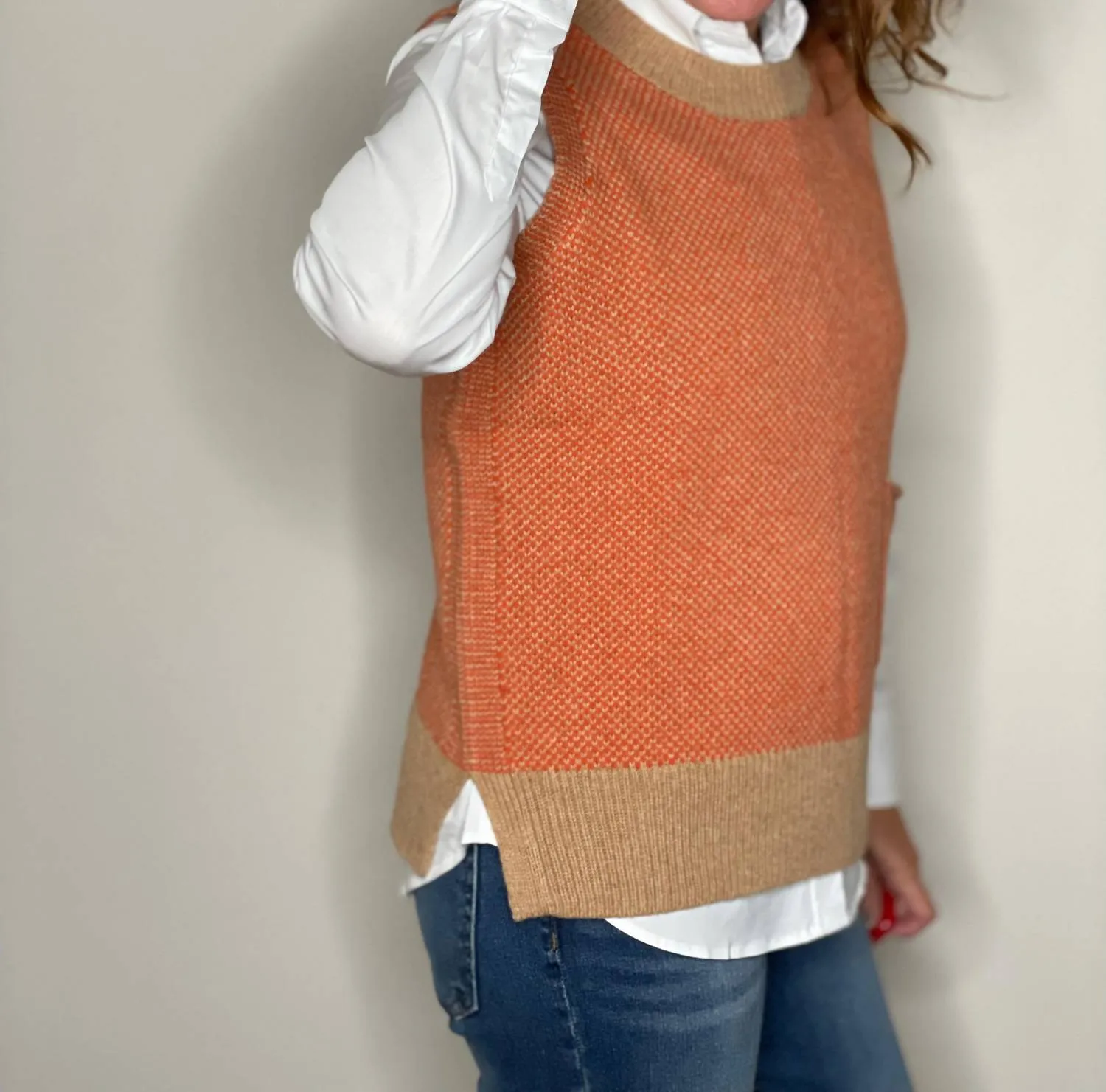 Sweater Vest In Camel And Orange