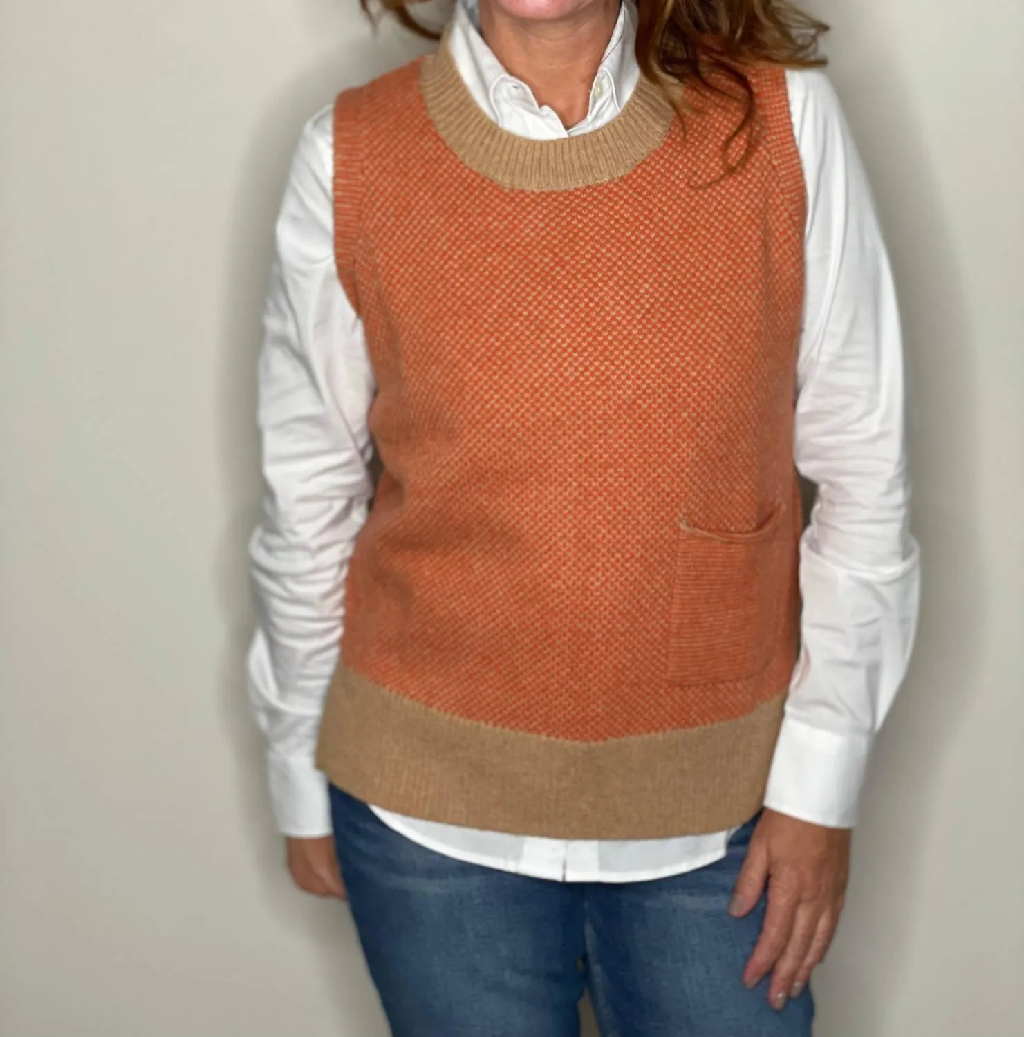 Sweater Vest In Camel And Orange