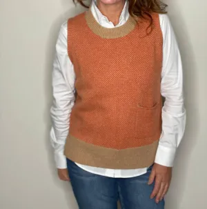 Sweater Vest In Camel And Orange