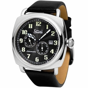 Szanto Men's Automatic Watch - Officer Coin Cushion Black Dial Strap | SZ 6201E,automatic watch,automatic watches for men,automatic watches for women,luxury automatic watch,minimalist automatic watch,dress automatic watch,vintage automatic watch,automatic