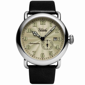 Szanto Men's Watch - Officer Classic Round Ivory Dial Black Leather Strap | SZ 6305E,automatic watch,automatic watches for men,automatic watches for women,luxury automatic watch,minimalist automatic watch,dress automatic watch,vintage automatic watch,auto
