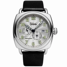 Szanto Men's Watch - Officer Coin Cushion Silver Tone Dial Black Strap | SZ 6202E,automatic watch,automatic watches for men,automatic watches for women,luxury automatic watch,minimalist automatic watch,dress automatic watch,vintage automatic watch,automat