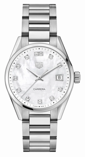 TAG Heuer Carrera Stainless Steel Mother-Of-Pearl Dial Diamonds Date Quartz Womens Watch WBK1318.BA0652 Women??s luxury watches Affordable women watches