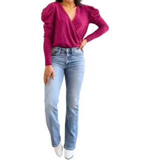 Take Me Out Faux Wrap Bodysuit In Magenta