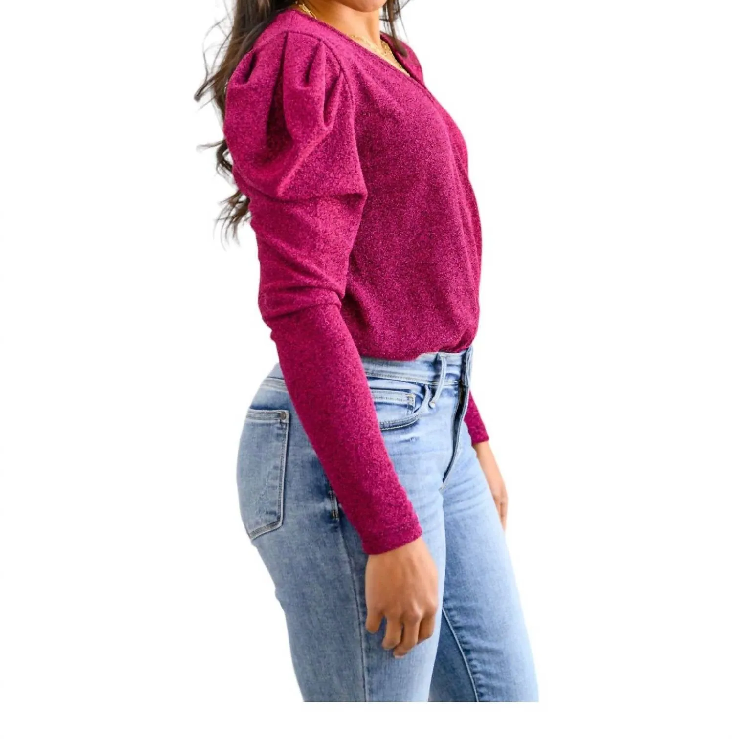 Take Me Out Faux Wrap Bodysuit In Magenta