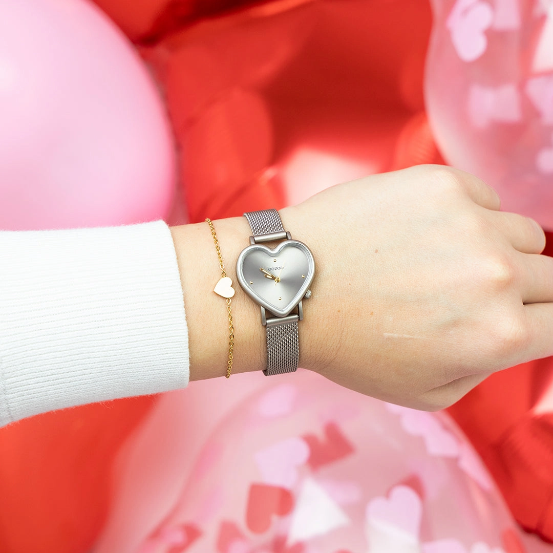 Taupe OOZOO watch with metal mesh bracelet - C11445