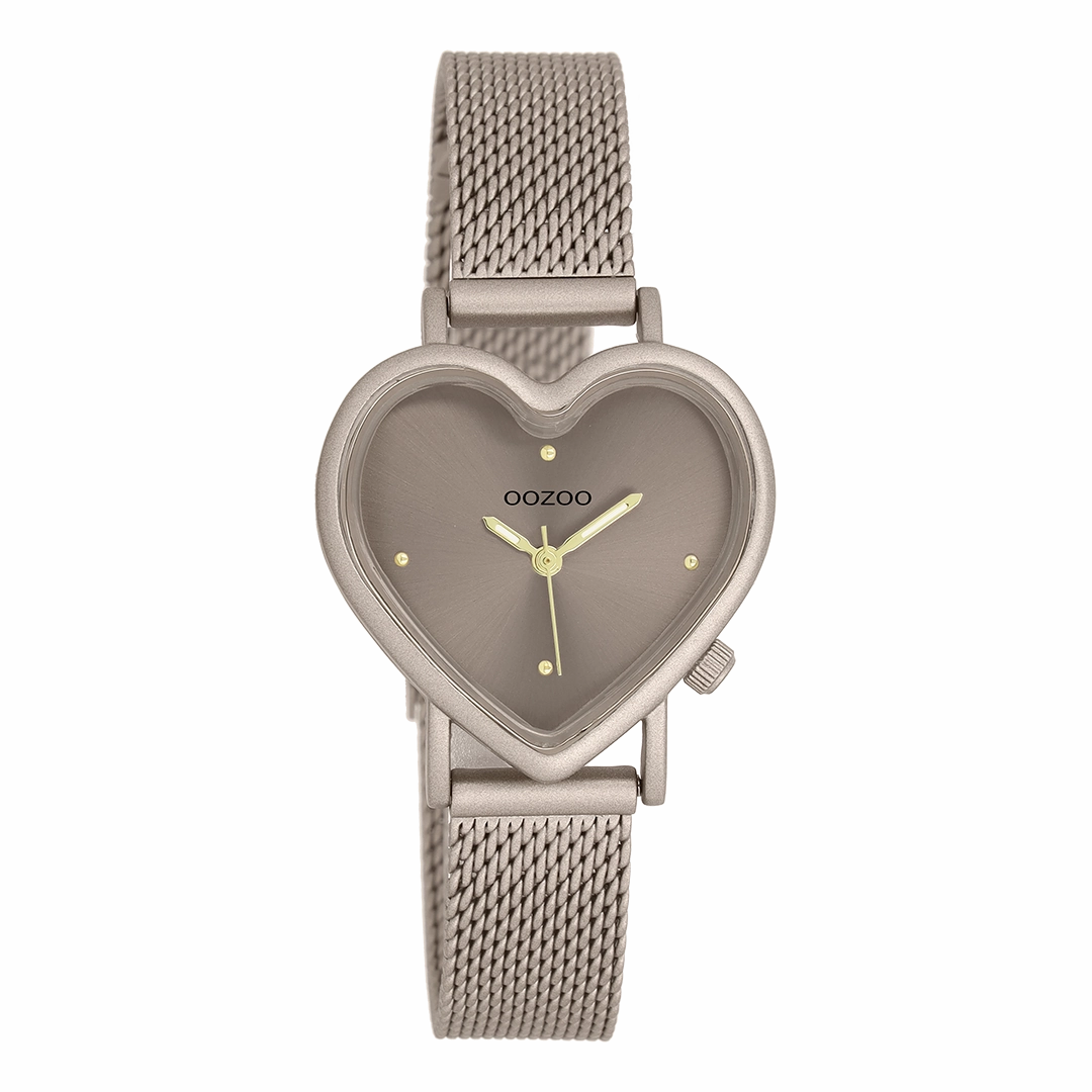 Taupe OOZOO watch with metal mesh bracelet - C11445