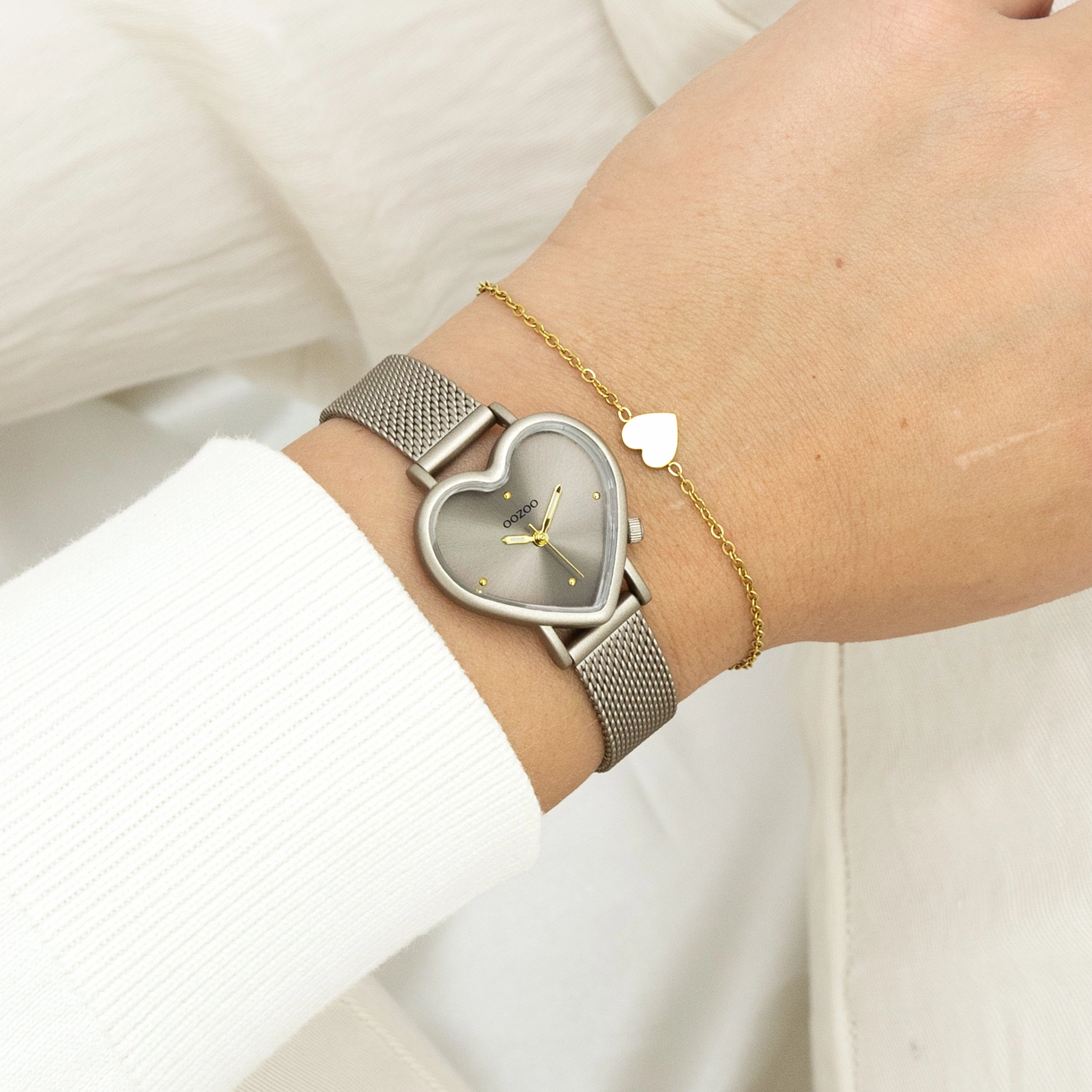 Taupe OOZOO watch with metal mesh bracelet - C11445