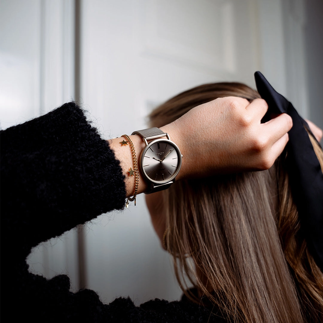 Taupe OOZOO watch with metal mesh bracelet - C20337,seiko watches,couple watches,watches designer,watches discount,women watches,best women watches,high end women's watches,high quality women's watches