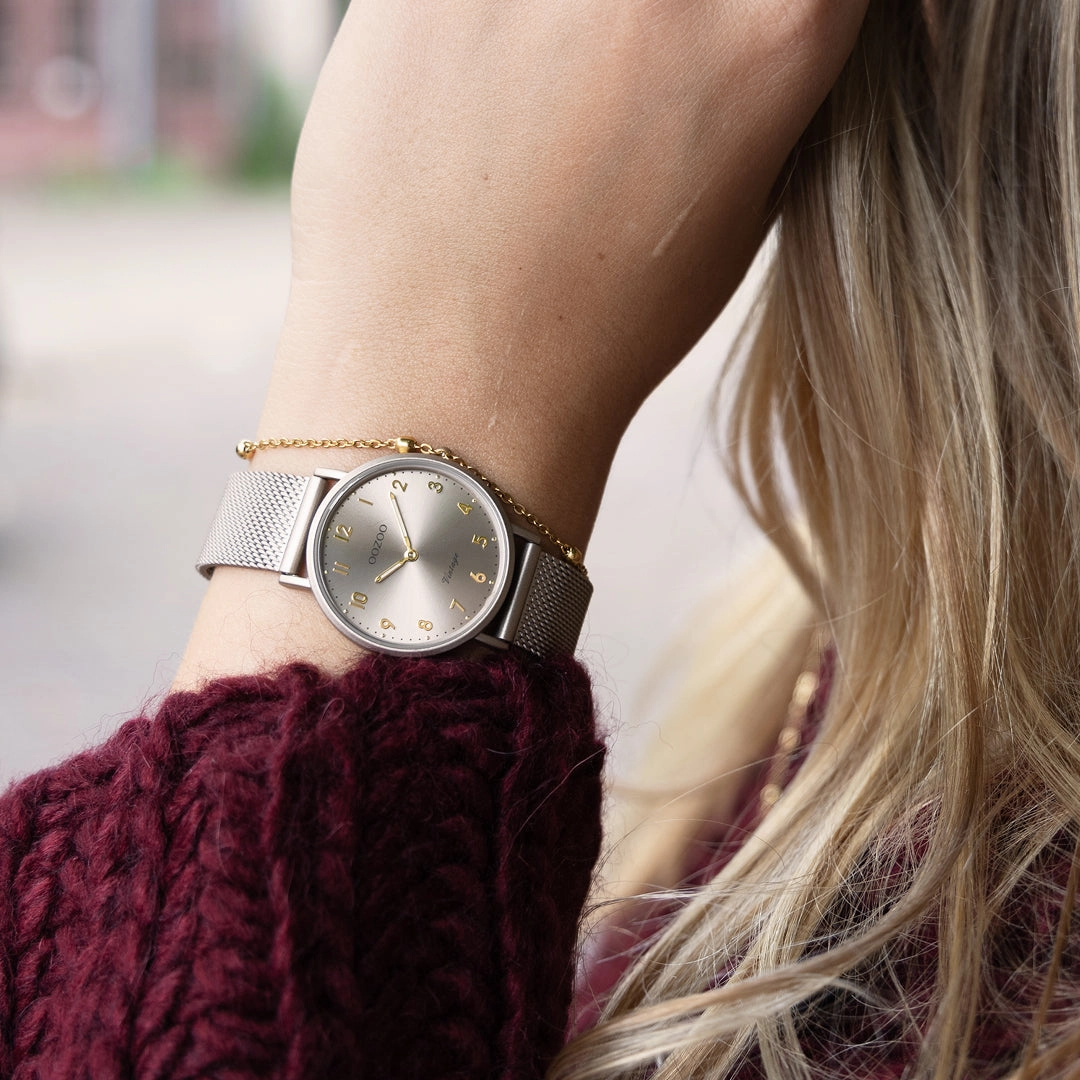 Taupe OOZOO watch with metal mesh bracelet - C20382,seiko watches,couple watches,watches designer,watches discount,women watches,best women watches,high end women's watches,high quality women's watches