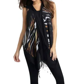 Tiger Stripes Long Vest In Black Multi