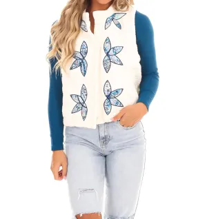 Timeless Beauty Flower Quilted Vest In Ivory