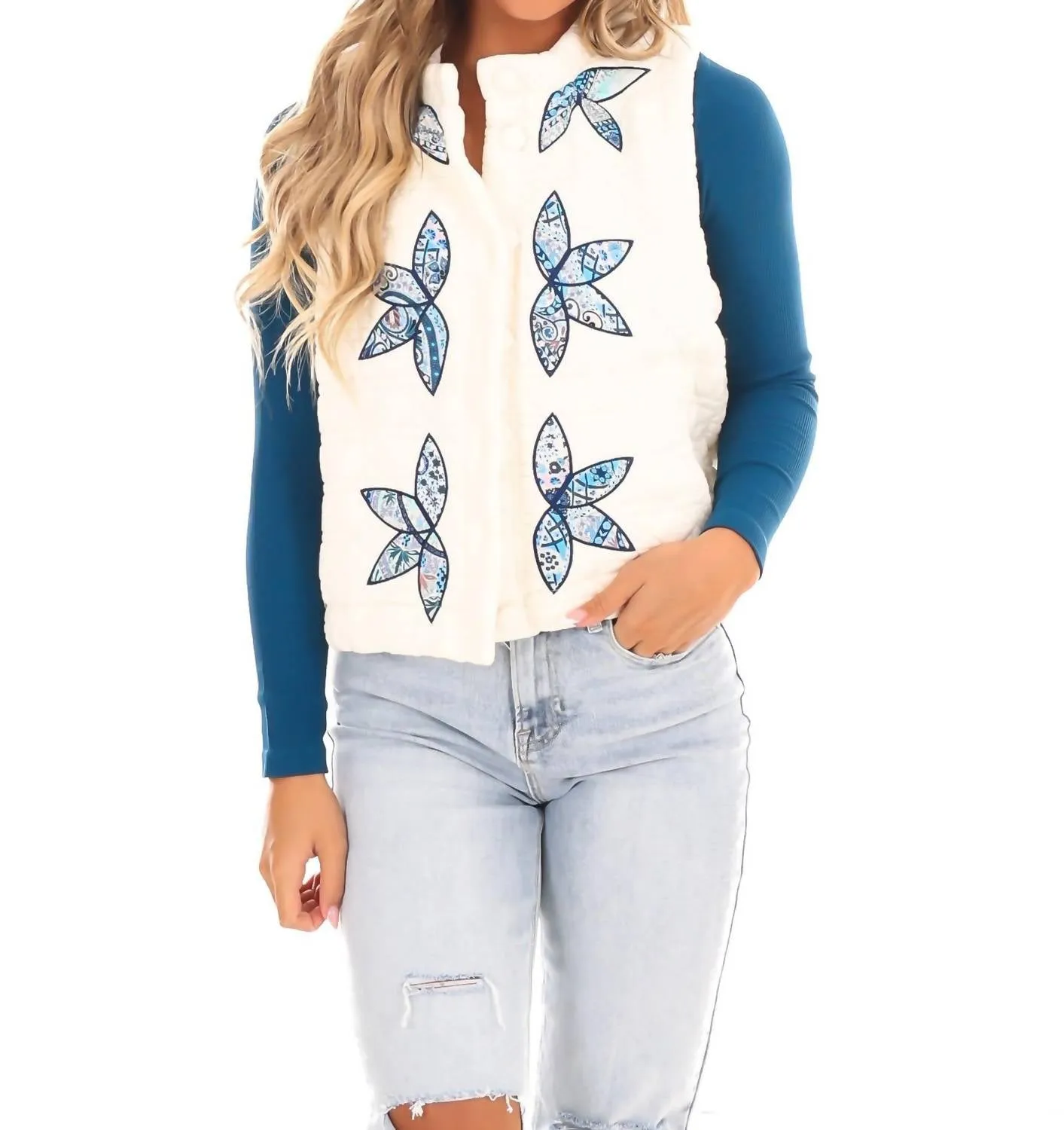 Timeless Beauty Flower Quilted Vest In Ivory