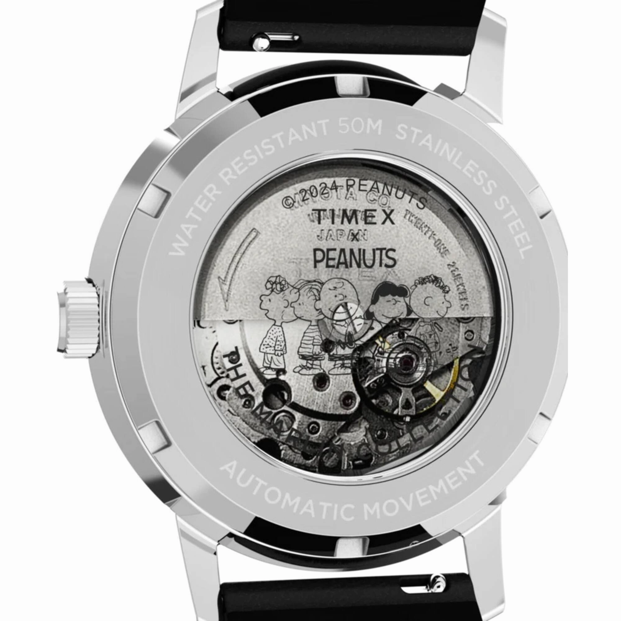 Timex Men's Watch - Marlin Peanuts Sketch Automatic Black Leather Strap | TW2W54000