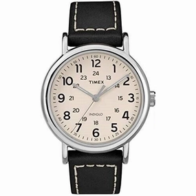 Timex Men's Watch - Weekender Silver Tone Case White Dial Leather Strap | TW2T21600 